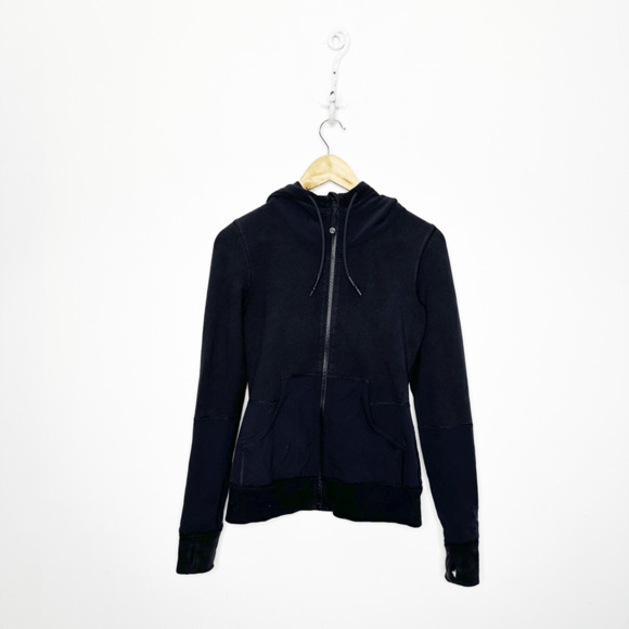 LULULEMON Voyage Hoodie Black hooded terry SWEATSHIRT womens 2 4 - Picture 1 of 4